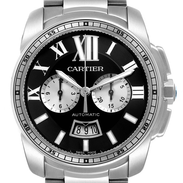 Cartier Calibre Black Dial Chronograph Steel Mens Watch W7100061