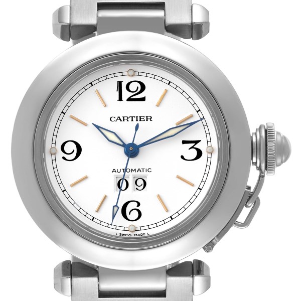 Cartier Pasha C Midsize Big Date White Dial Steel Mens Watch W31044M7 Box Papers Cartier Pasha C Midsize Big Date White Dial Steel Mens Watch W31044M7 Box Papers