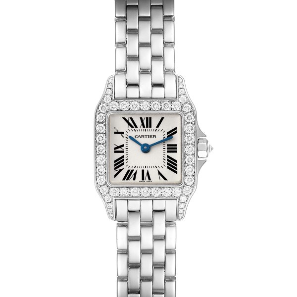 Cartier Santos Demoiselle White Gold Diamond Ladies Watch WF9003Y8 Box Papers