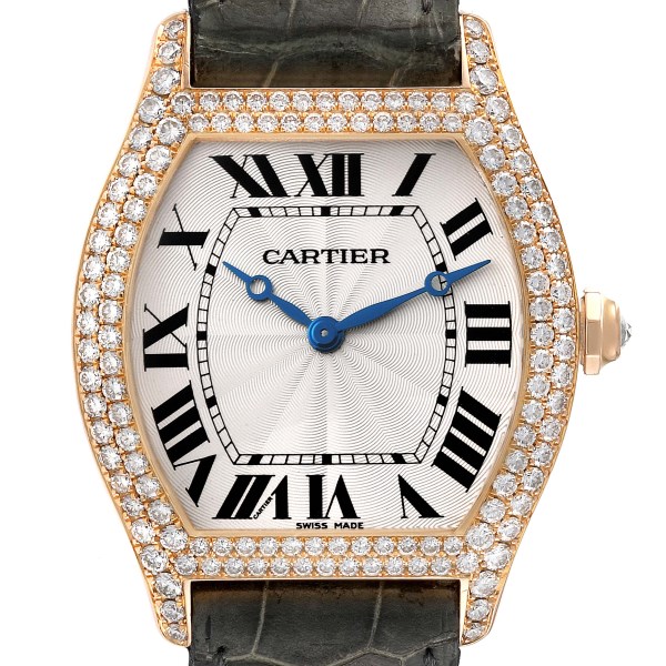 Cartier Tortue Rose Gold Diamond Grey Strap Ladies Watch WA503751
