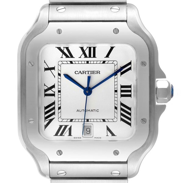 Cartier Santos Silver Dial Large Steel Mens Watch WSSA0018