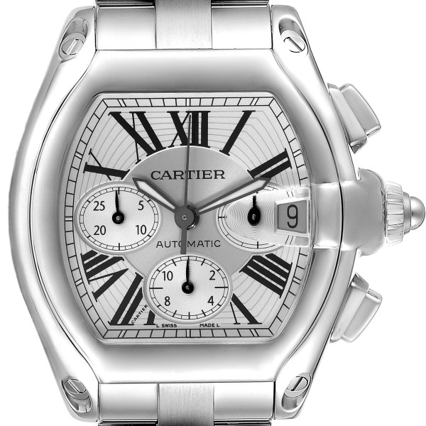 Cartier Roadster XL Chronograph Silver Dial Steel Mens Watch W62019X6