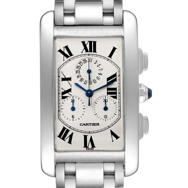 Cartier Tank Americaine Chronograph White Gold Mens Watch W26033L1