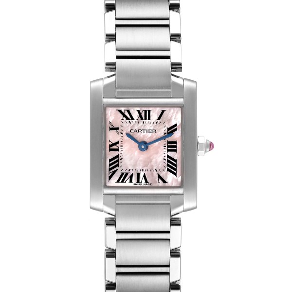 Cartier Tank Francaise Pink Mother of Pearl Steel Ladies Watch W51028Q3