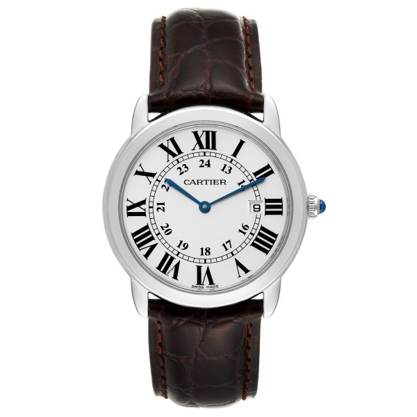Cartier Ronde Solo Large Silver Dial Steel Mens Watch W6700255 Box Papers