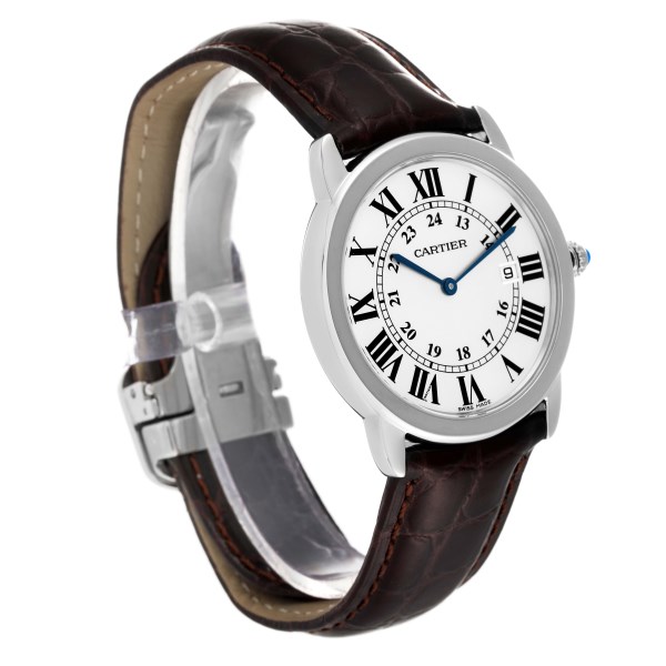 Cartier Ronde Solo Large Silver Dial Steel Mens Watch W6700255 Box Papers
