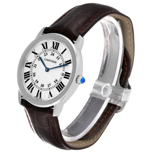 Cartier Ronde Solo Large Silver Dial Steel Mens Watch W6700255 Box Papers