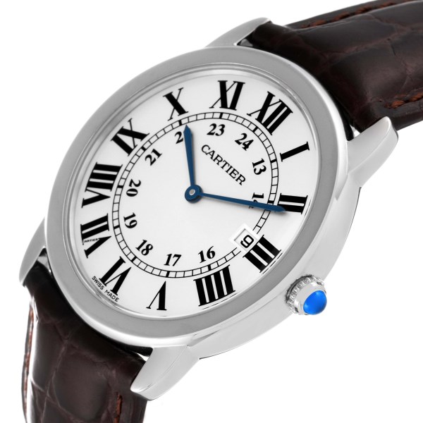 Cartier Ronde Solo Large Silver Dial Steel Mens Watch W6700255 Box Papers