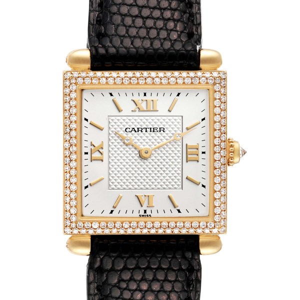Cartier Tank Obus 18k Yellow Gold Diamond Silver Dial Ladies Watch WB800351
