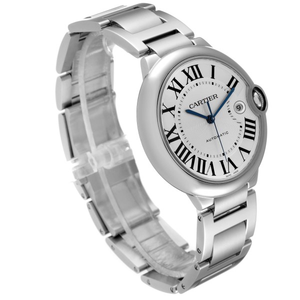 Cartier Ballon Bleu Steel Silver Dial Automatic Mens Watch W69012Z4 Box Papers