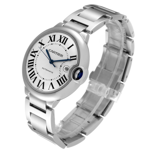 Cartier Ballon Bleu Steel Silver Dial Automatic Mens Watch W69012Z4 Box Papers