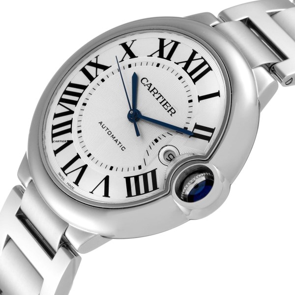 Cartier Ballon Bleu Steel Silver Dial Automatic Mens Watch W69012Z4 Box Papers