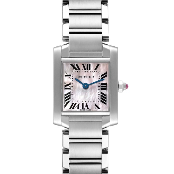 Cartier Tank Francaise Pink Mother of Pearl Steel Ladies Watch W51028Q3