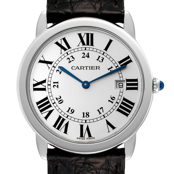 Cartier Ronde Solo Large Silver Dial Steel Mens Watch W6700255 Box Papers
