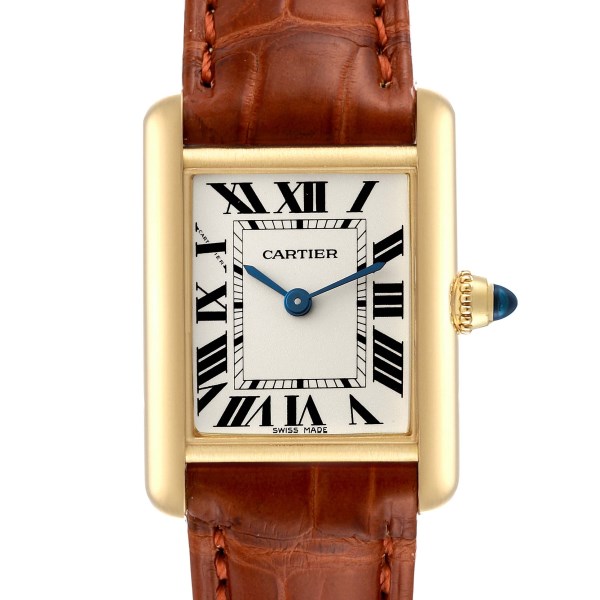 Cartier Tank Louis Small Yellow Gold Brown Strap Ladies Watch W1529856 Card