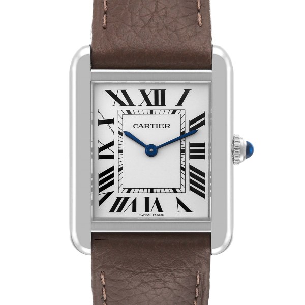 Cartier Tank Solo Small Steel Light Brown Strap Quartz Ladies Watch W1018255