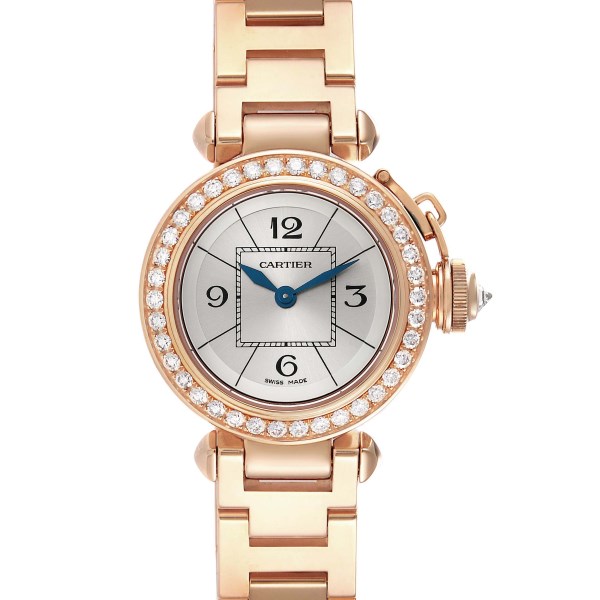Cartier Miss Pasha Rose Gold Silver Dial Diamond Ladies Watch WJ124014