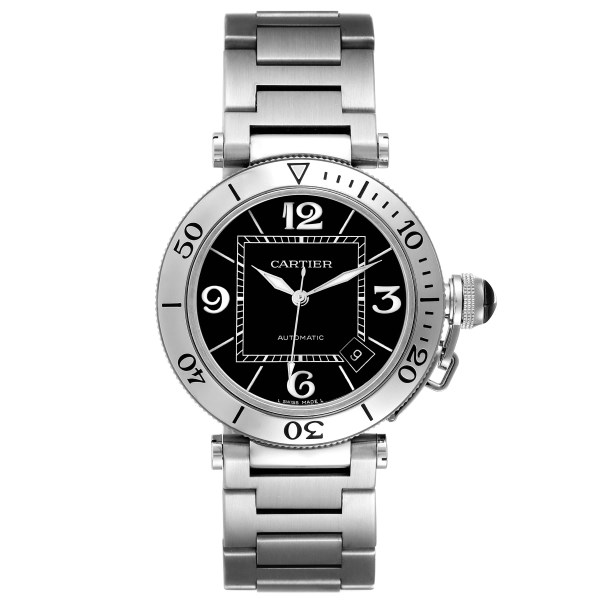 Cartier Pasha Seatimer Black Dial Automatic Mens Watch W31077M7 Box Papers