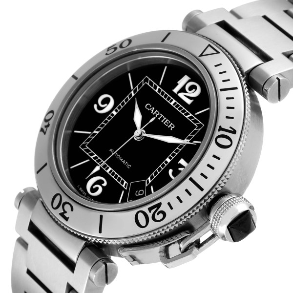 Cartier Pasha Seatimer Black Dial Automatic Mens Watch W31077M7 Box Papers
