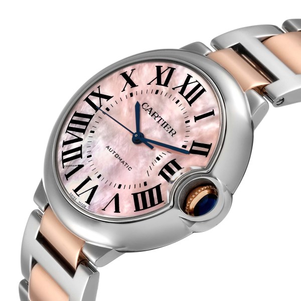Cartier Ballon Bleu 36mm Steel Rose Gold Mother of Pearl Ladies Watch W2BB0011
