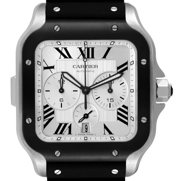 Cartier Santos XL Chronograph Steel ADLC Mens Watch WSSA0017 Box Card