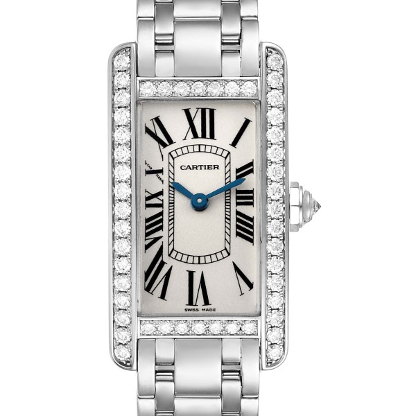 Cartier Tank Americaine White Gold Diamond Ladies Watch WB7073L1 Box Card