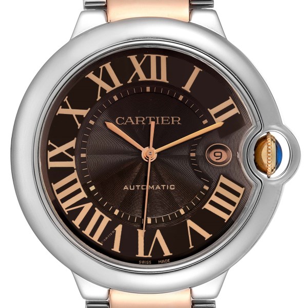 Cartier Ballon Bleu Steel Rose Gold Chocolate Dial Mens Watch W6920032