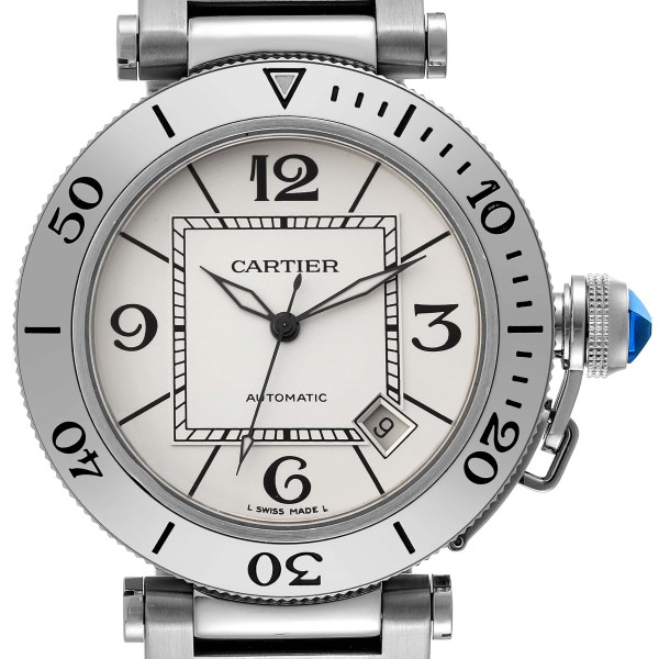 Cartier Pasha Seatimer Stainless Steel Silver Dial Mens Watch W31080M7 Papers