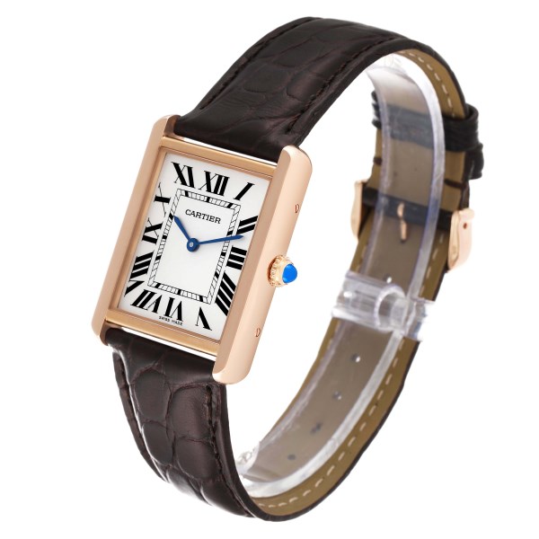 Cartier Tank Solo Large Rose Gold Steel Brown Strap Mens Watch W5200025 Papers