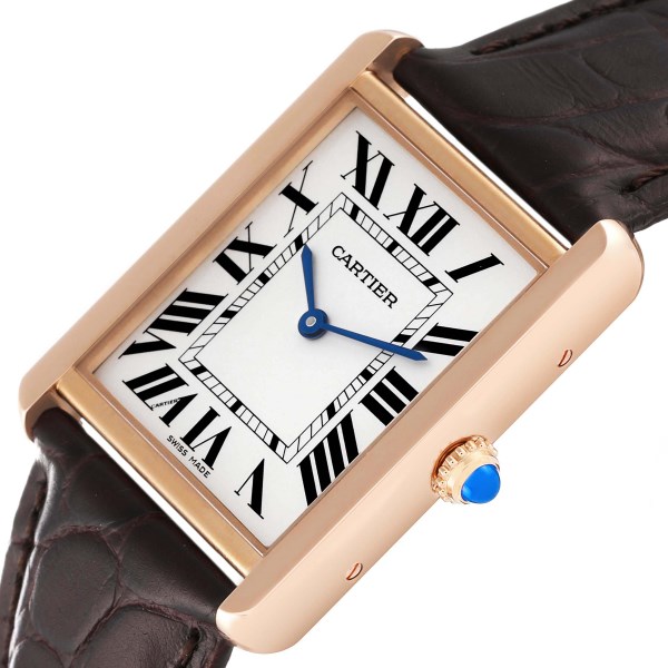 Cartier Tank Solo Large Rose Gold Steel Brown Strap Mens Watch W5200025 Papers