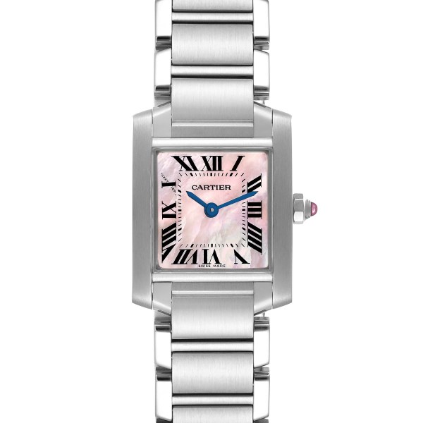 Cartier Tank Francaise Pink Mother of Pearl Steel Ladies Watch W51028Q3