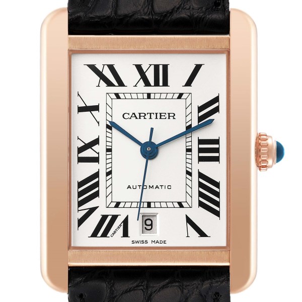 Cartier Tank Solo XL Rose Gold Silver Dial Mens Watch W5200026