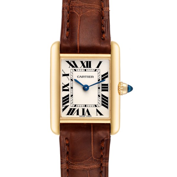 Cartier Tank Louis Small Yellow Gold Brown Strap Ladies Watch W1529856 Box Card