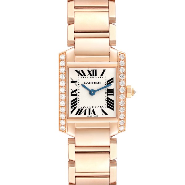 Cartier Tank Francaise Small Rose Gold Diamond Ladies Watch WE10456H Box Papers