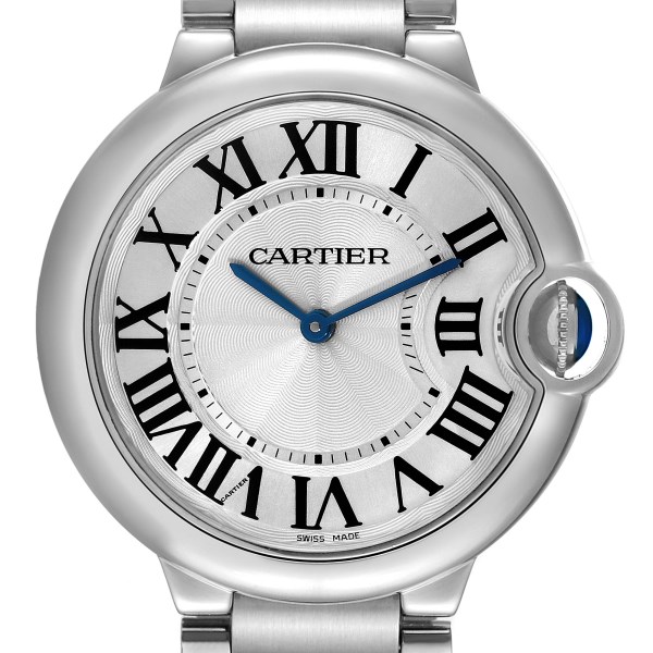 Cartier Ballon Bleu 36mm Silver Guilloche Dial Mens Watch W69011Z4