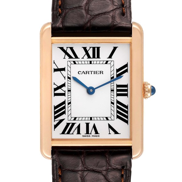 Cartier Tank Solo Large Rose Gold Steel Brown Strap Mens Watch W5200025 Box Papers