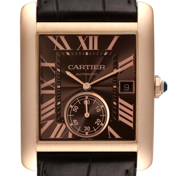 Cartier Tank MC Rose Gold Brown Dial Brown Strap Mens Watch W5330002