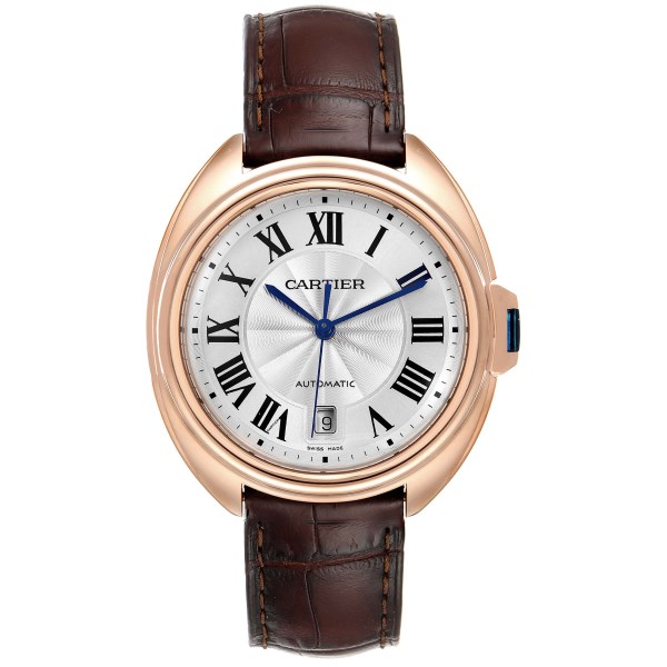 Cartier Cle Rose Gold Brown Strap Automatic Mens Watch WGCL0004