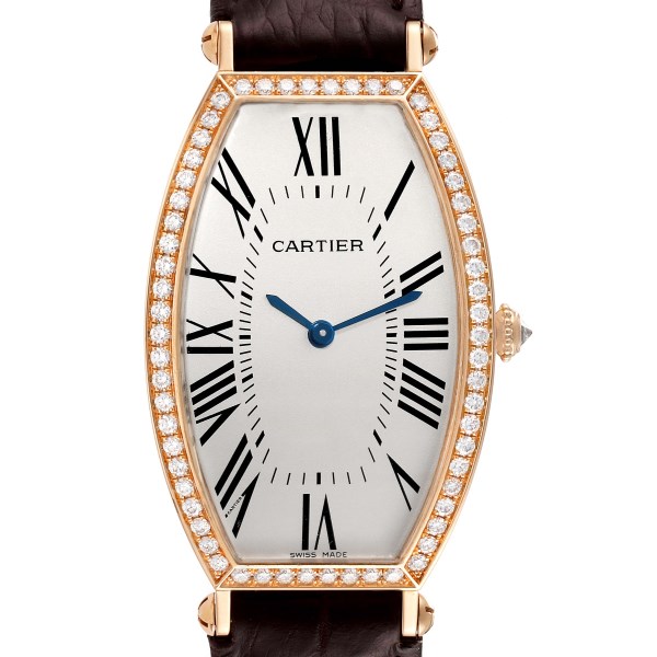 Cartier Tonneau Rose Gold Silver Dial Diamond Ladies Watch 2849