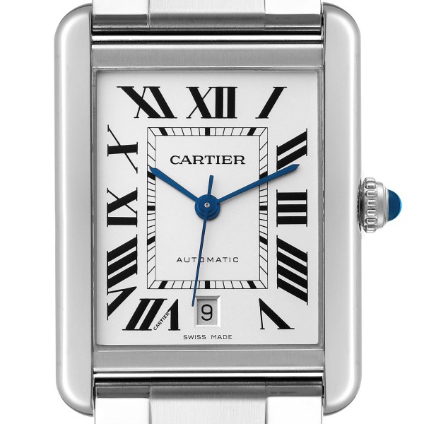 Cartier Tank Solo XL Silver Dial Automatic Steel Mens Watch W5200028 +1 Extra Link