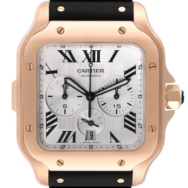 Cartier Santos XL Chronograph Rose Gold Mens Watch WGSA0017 Box Card