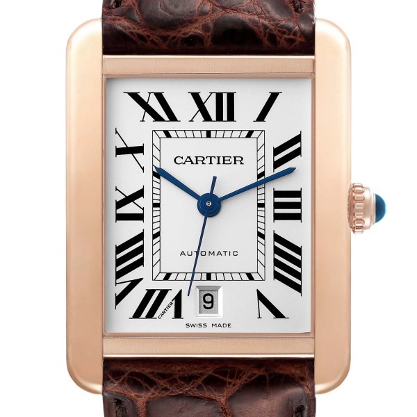 Cartier Tank Solo XL Rose Gold Silver Dial Mens Watch W5200026