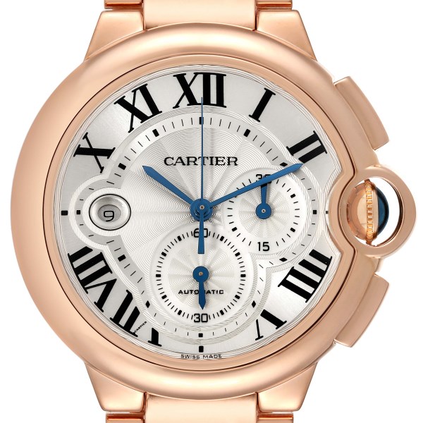 Cartier Ballon Bleu Chronograph Rose Gold Mens Watch W6920008 Box Papers