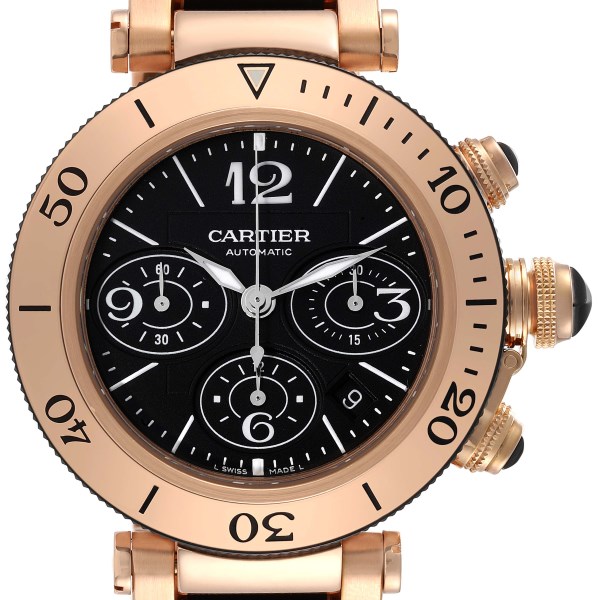 Cartier Pasha Seatimer Rose Gold Black Dial Mens Watch W301980M Box Papers Cartier Pasha Seatimer Rose Gold Black Dial Mens Watch W301980M Box Papers