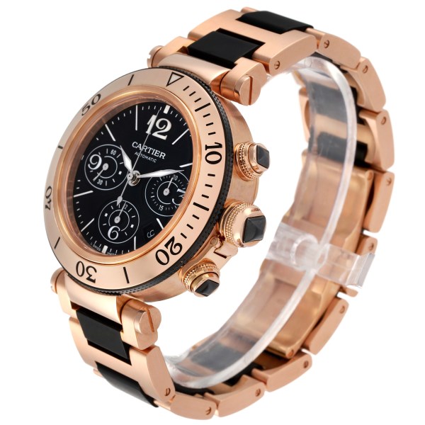 Cartier Pasha Seatimer Rose Gold Black Dial Mens Watch W301980M Box Papers