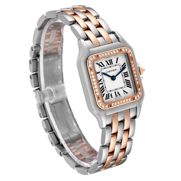 Cartier Panthere Medium Steel Rose Gold Diamond Ladies Watch W3PN0007 Box Card