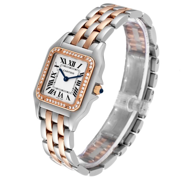 Cartier Panthere Medium Steel Rose Gold Diamond Ladies Watch W3PN0007 Box Card