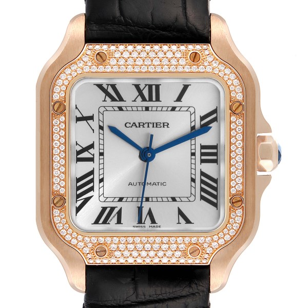 Cartier Santos Midsize Rose Gold Diamond Mens Watch WJSA0007 Box Card Cartier Santos Midsize Rose Gold Diamond Mens Watch WJSA0007 Box Card