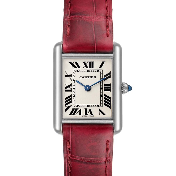 Cartier Tank Louis 18k White Gold Burgundy Strap Ladies Watch W1541056