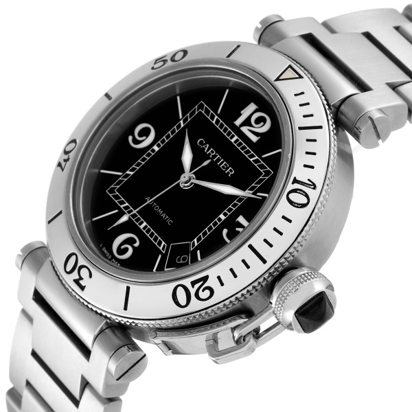 Cartier Pasha Seatimer Black Dial Automatic Steel Mens Watch W31077M7 Papers